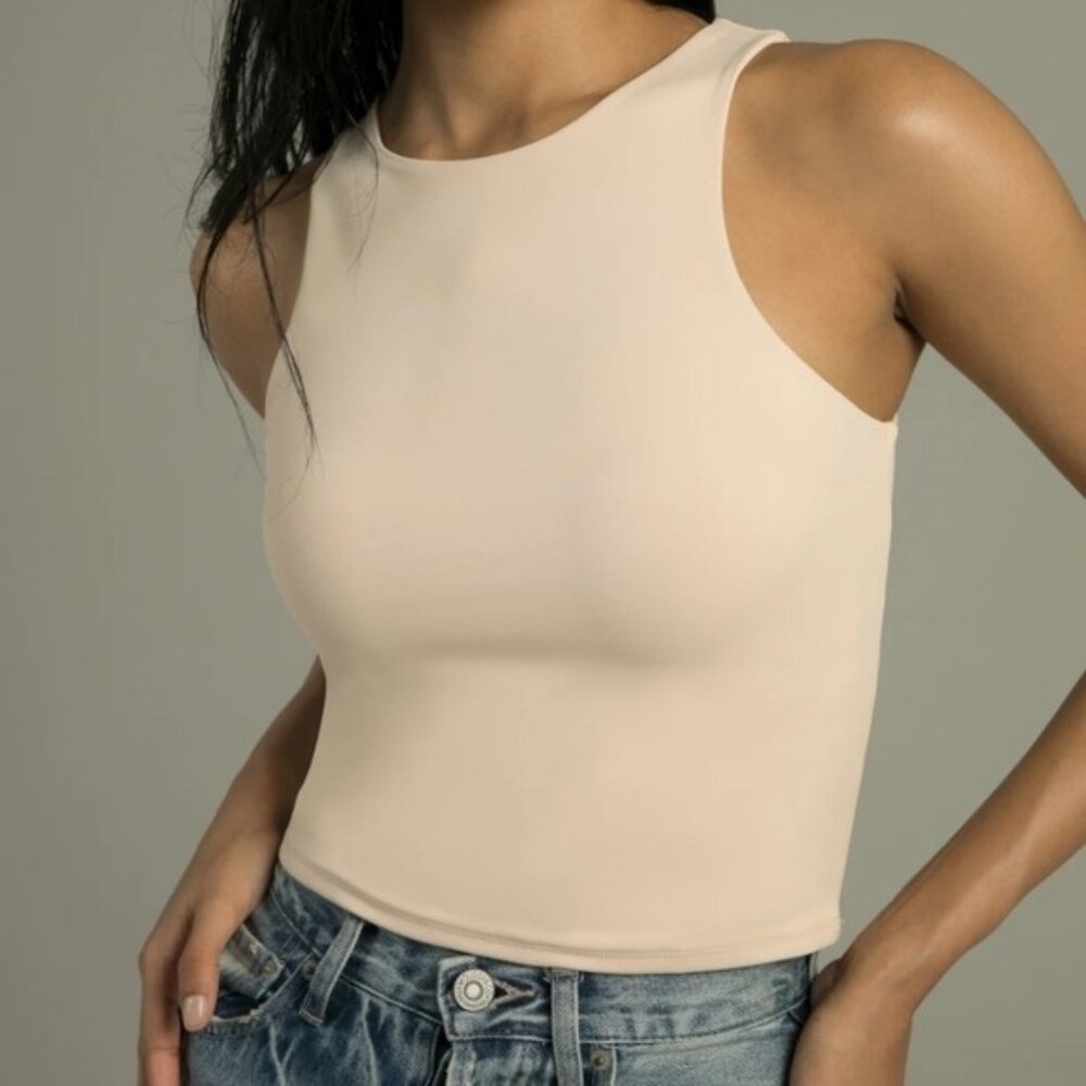 Colorfulkoala High Neck Body Contour Cropped Tank Top Small New Butter Yellow